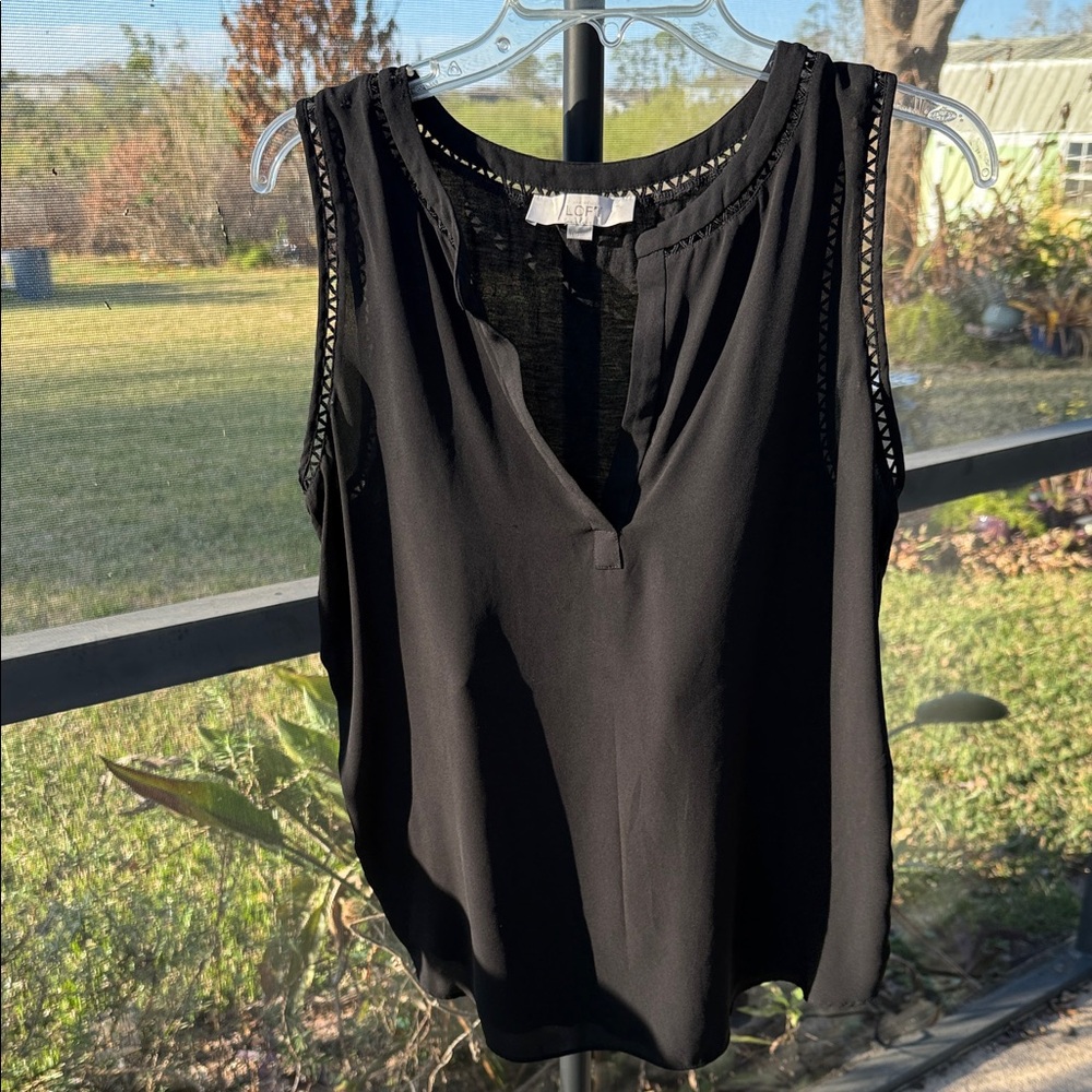 LOFT Black Sleeveless Top with Cutout Details